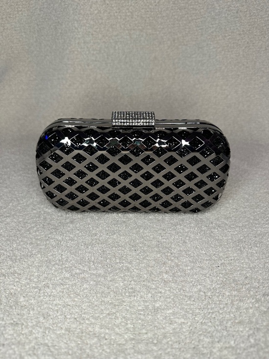 BCBG Handbags - Black Rhinestone and Gunmetal hard clutch